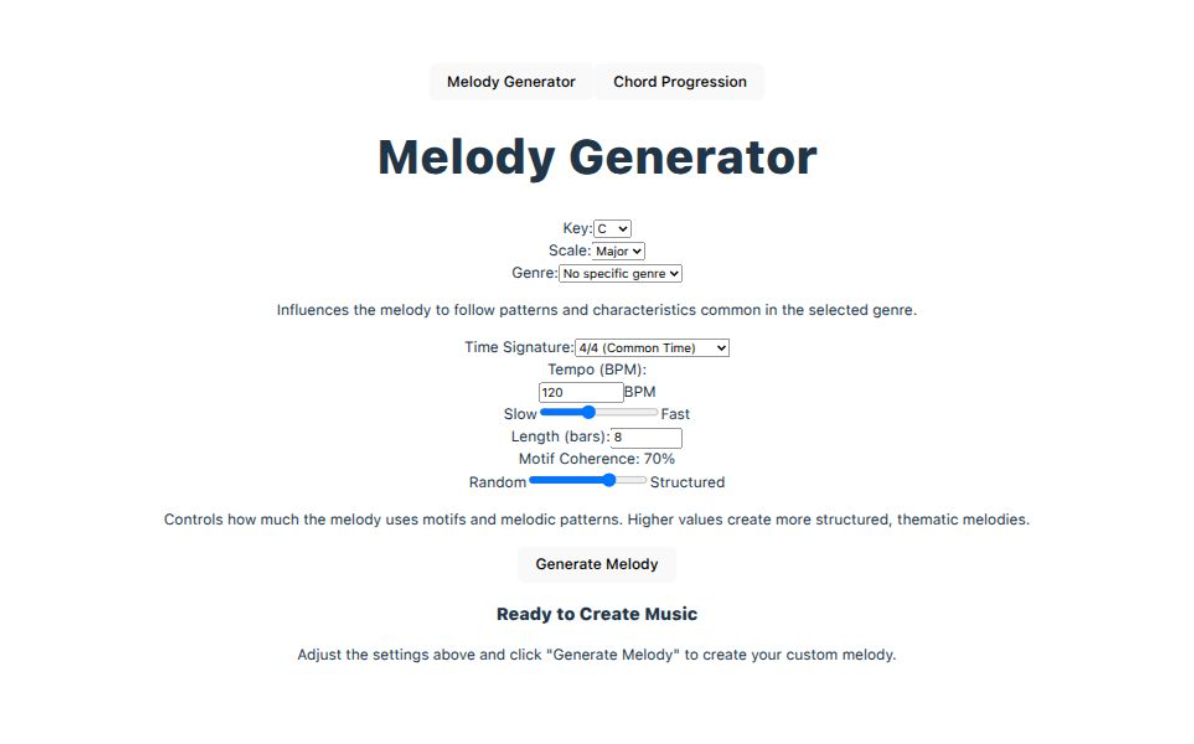 Melody Generator homepage