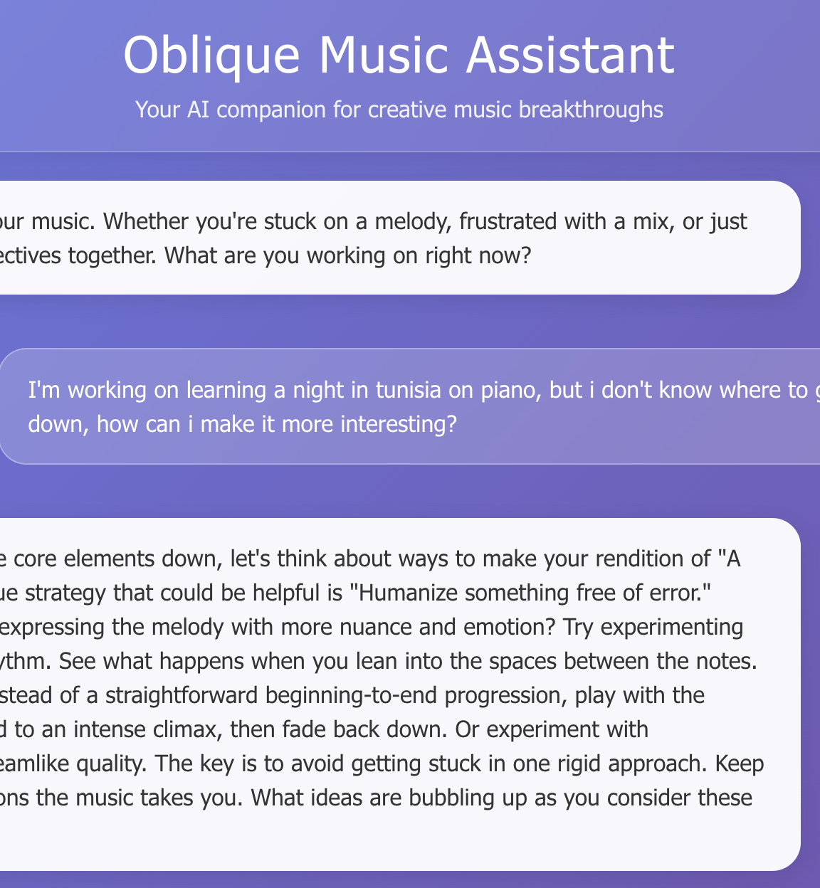 Oblique Music Assistant homepage