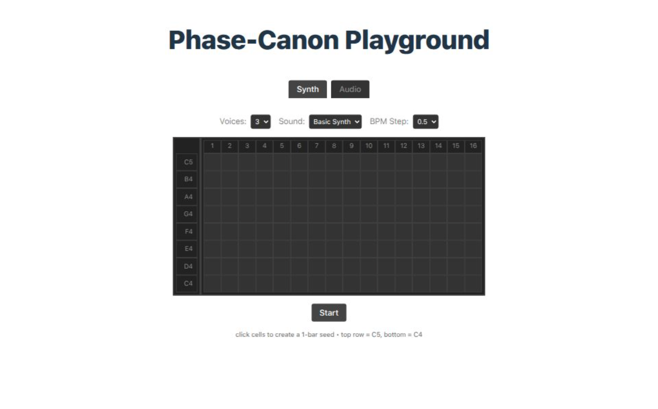 Phase Canon Playground homepage