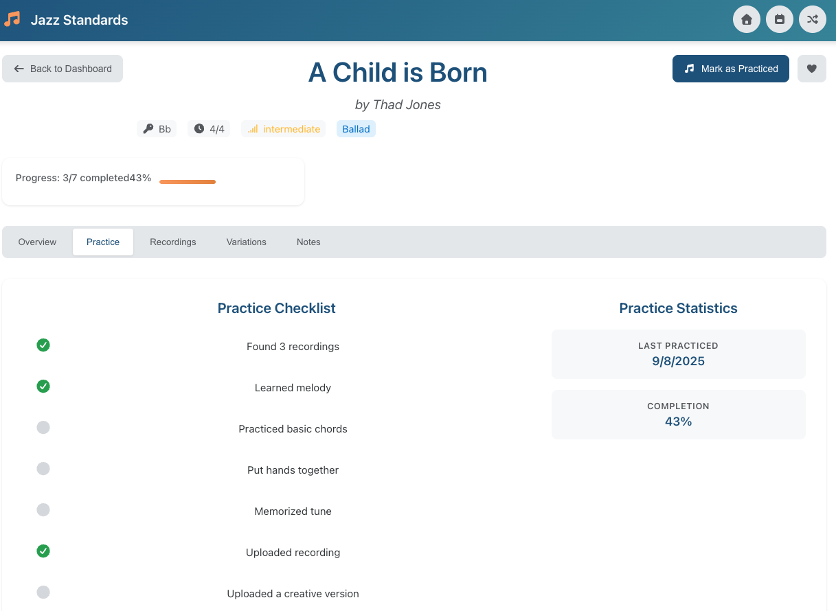 Jazz Standards Workbook homepage